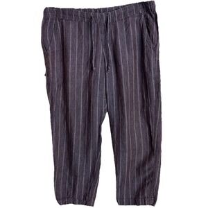 Allen Allen 100% Linen Cropped Pull-On Pants Womens Medium Burgundy Striped‎